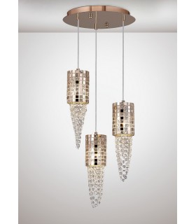 Ceiling Cluster Pendant 3 Light G9 Round Rose Gold, Mosaic Glass, Crystal - 2