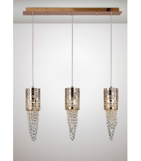 Ceiling Pendant 3 Light G9 Line Rose Gold, Mosaic Glass, Crystal - 2