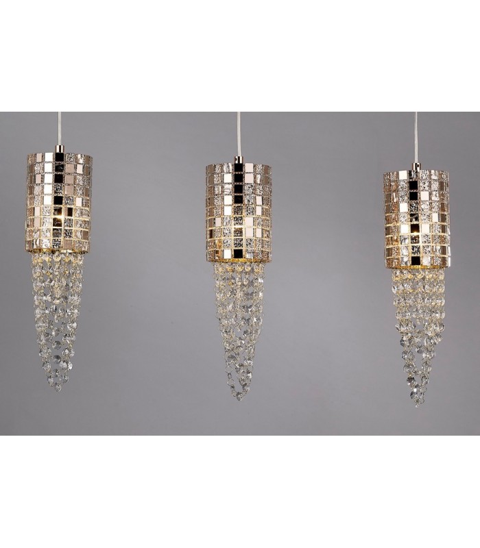 Ceiling Pendant 3 Light G9 Line Rose Gold, Mosaic Glass, Crystal - 5