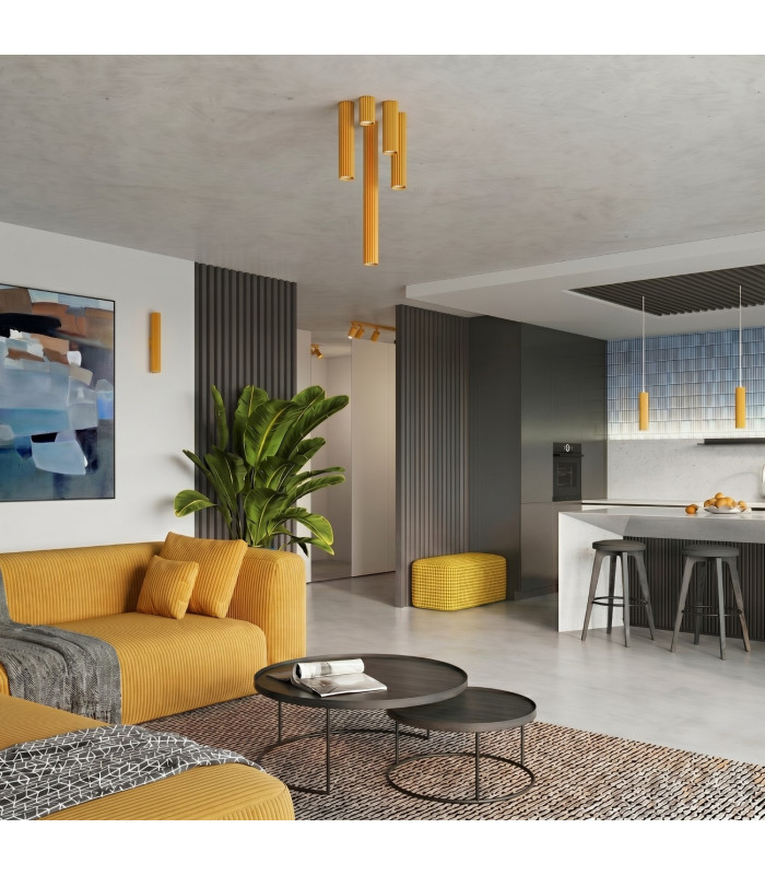 Karbon Slim Pendant Ceiling Light Yellow 1x GU10-12