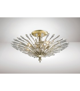 Semi Flush Ceiling 3 Light E14 Aged Gold, Silver, Crystal - 2