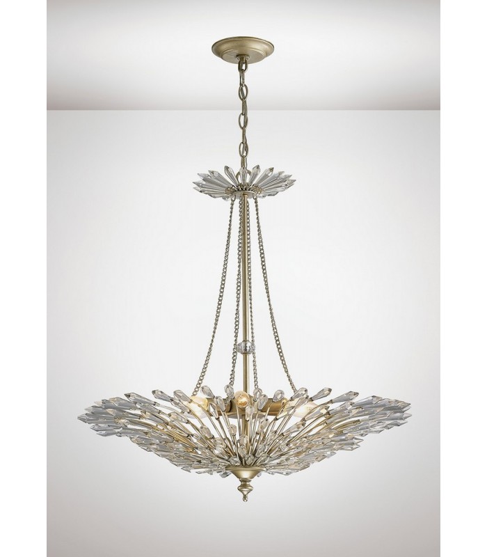 Ceiling Pendant 6 Light E14 Aged Gold, Silver, Crystal - 2