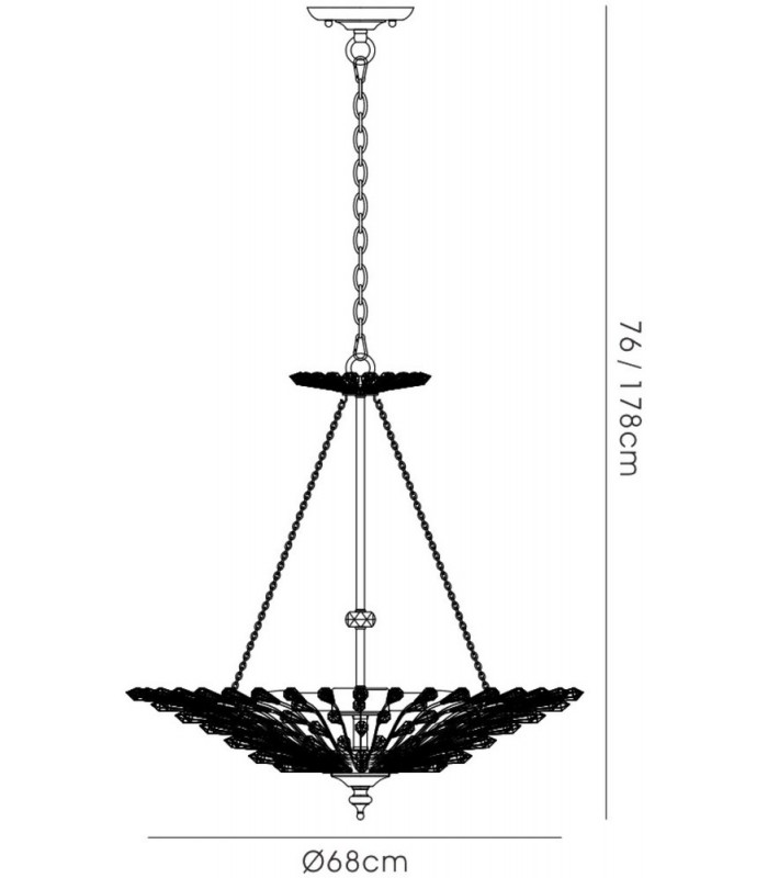 Ceiling Pendant 6 Light E14 Aged Gold, Silver, Crystal - 3