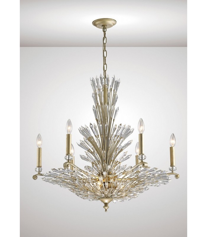 Ceiling Pendant 6+3 Light E14 Aged Gold, Silver, Crystal - 2