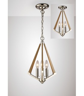Tetragonal Caged Ceiling Pendant 3 Light E14 Polished Nickel, Taupe Wood - 2