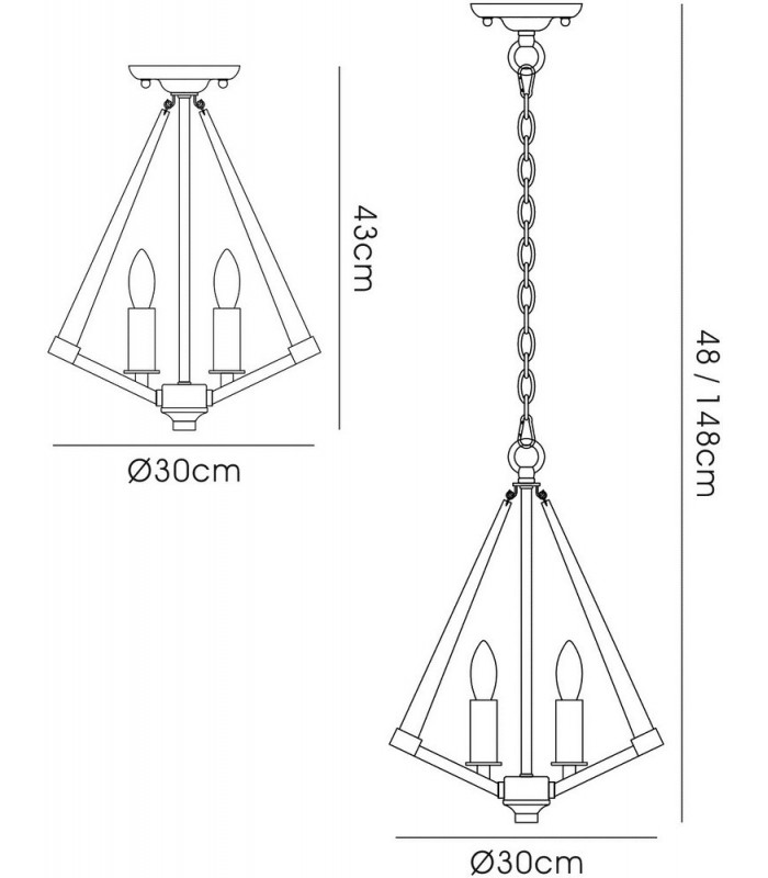 Tetragonal Caged Ceiling Pendant 3 Light E14 Polished Nickel, Taupe Wood - 3