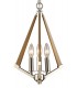 Tetragonal Caged Ceiling Pendant 3 Light E14 Polished Nickel, Taupe Wood - 5
