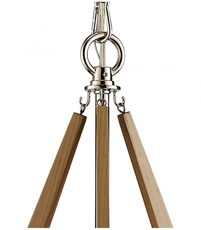 Tetragonal Caged Ceiling Pendant 3 Light E14 Polished Nickel, Taupe Wood - 6