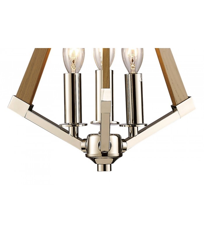 Tetragonal Caged Ceiling Pendant 3 Light E14 Polished Nickel, Taupe Wood - 7