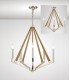 Pentagonal Caged Ceiling Pendant 5 Light E14 Polished Nickel, Taupe Wood - 2