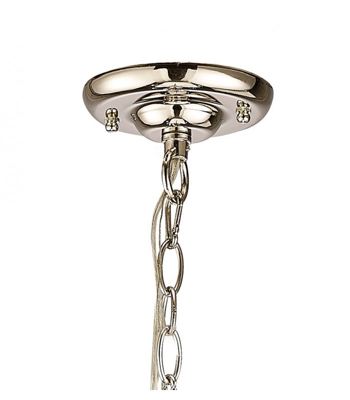 Pentagonal Caged Ceiling Pendant 5 Light E14 Polished Nickel, Taupe Wood - 4