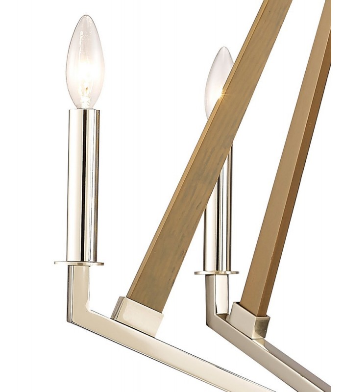 Pentagonal Caged Ceiling Pendant 5 Light E14 Polished Nickel, Taupe Wood - 7