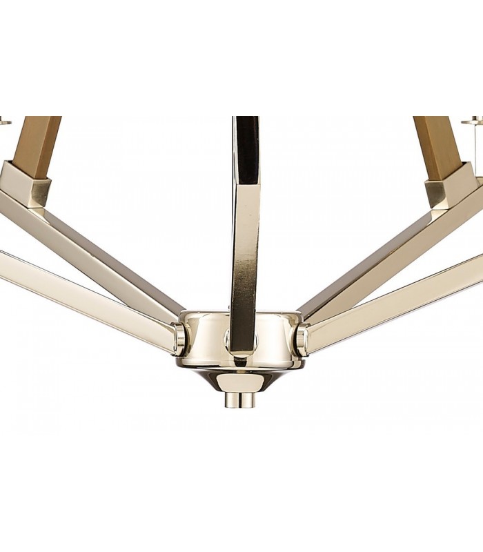 Pentagonal Caged Ceiling Pendant 5 Light E14 Polished Nickel, Taupe Wood - 8