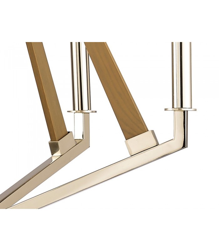Pentagonal Caged Ceiling Pendant 5 Light E14 Polished Nickel, Taupe Wood - 9