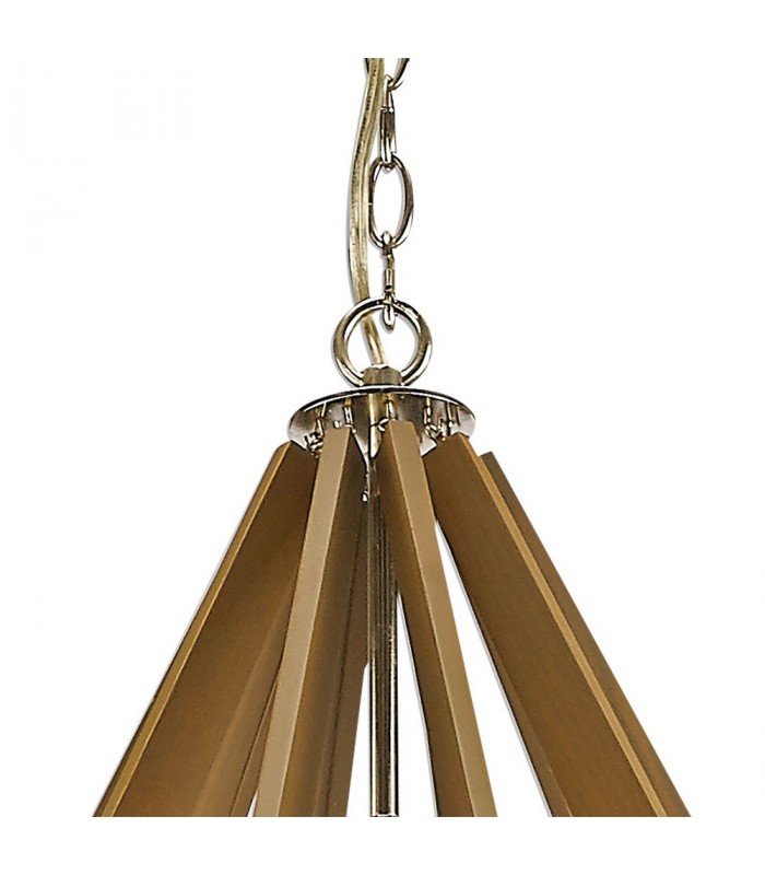 Decagonal Caged Ceiling Pendant 10 Light E14 Polished Nickel, Taupe Wood (Item Requires Assembly) - 5