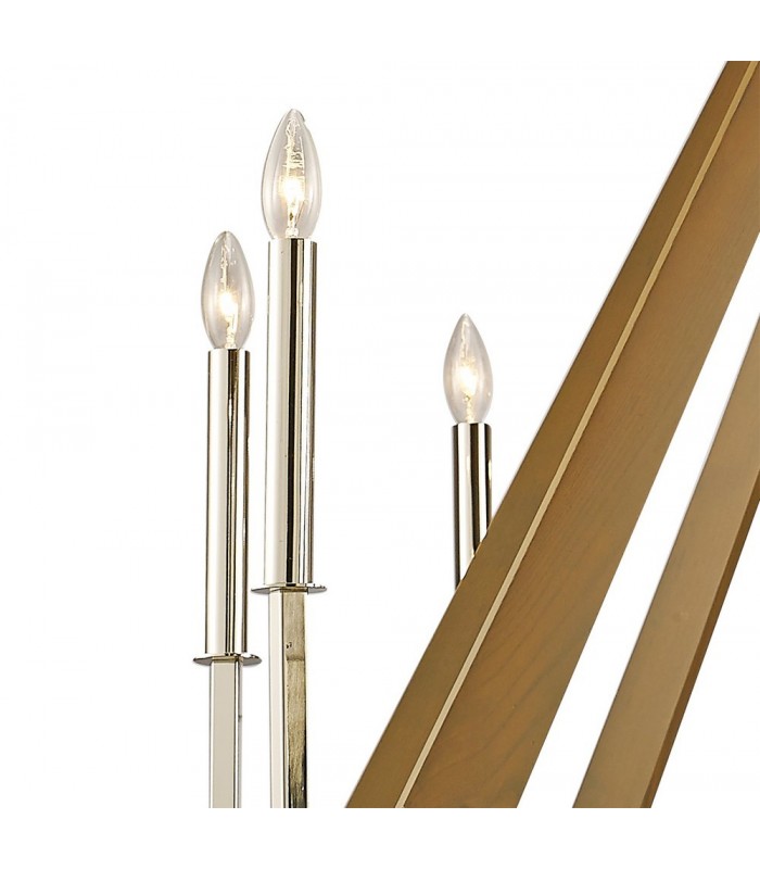 Decagonal Caged Ceiling Pendant 10 Light E14 Polished Nickel, Taupe Wood (Item Requires Assembly) - 6
