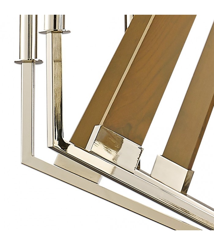 Decagonal Caged Ceiling Pendant 10 Light E14 Polished Nickel, Taupe Wood (Item Requires Assembly) - 7