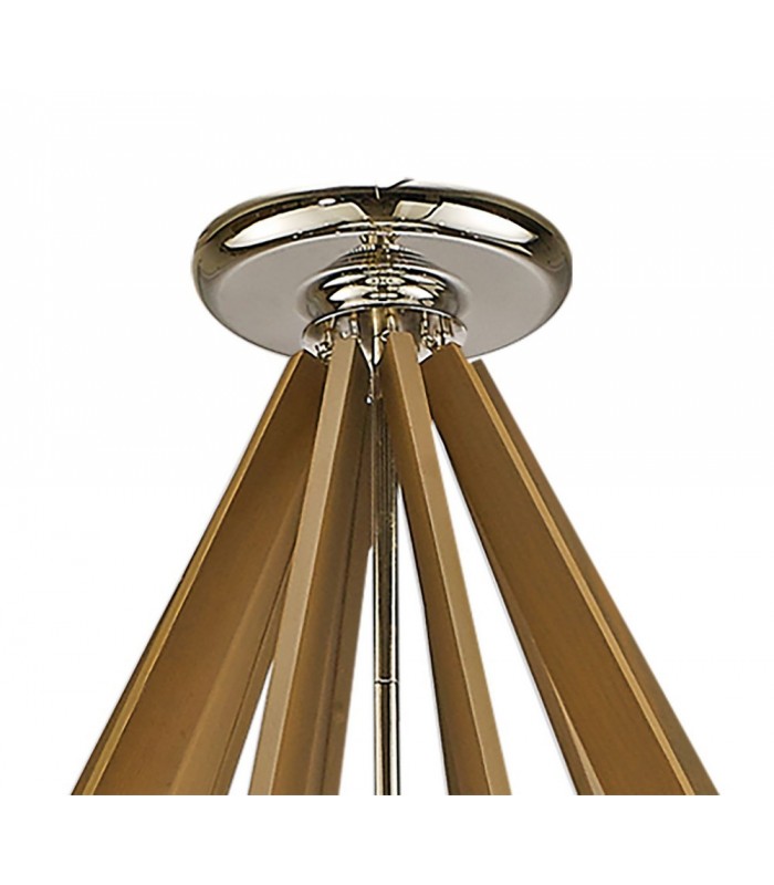 Decagonal Caged Ceiling Pendant 10 Light E14 Polished Nickel, Taupe Wood (Item Requires Assembly) - 9