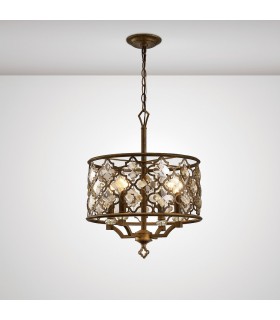 Cylindrical Ceiling Pendant 4 Light E14 Mocha, Teak Plated Crystal - 2