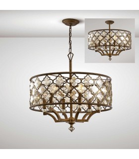 Cylindrical Ceiling Pendant 6 Light E14 Mocha, Teak Plated Crystal - 2