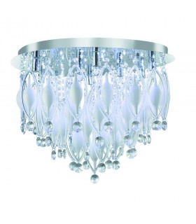 LED 9 Light Flush Ceiling Light Chrome and Glass with Remote, G9 - 1
