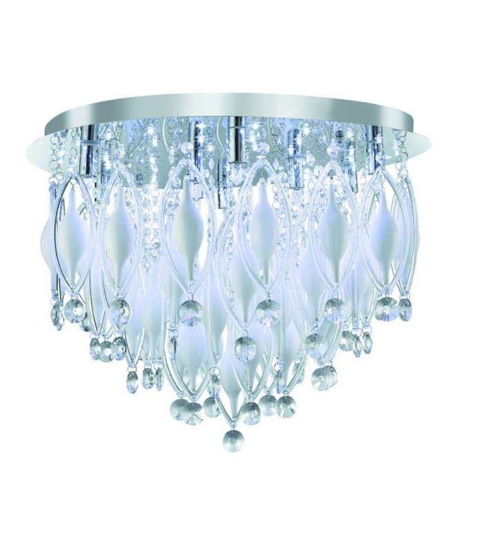 LED 9 Light Flush Ceiling Light Chrome and Glass with Remote, G9 - 1
