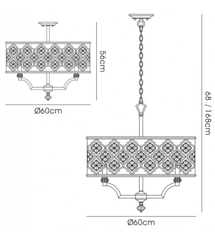 Cylindrical Ceiling Pendant 6 Light E14 Mocha, Teak Plated Crystal - 3