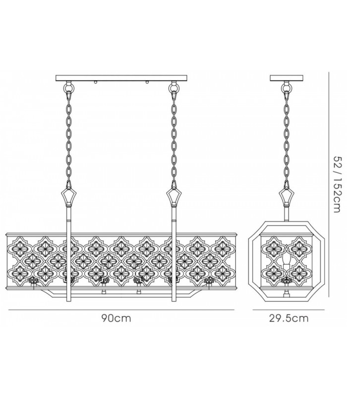 Ceiling Pendant 6 Light E14 Rectangle Mocha, Teak Plated Crystal - 3