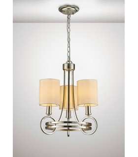 Ceiling Pendant with Beige Shade 3 Light E14 Antique Silver, Teak Plated - 2