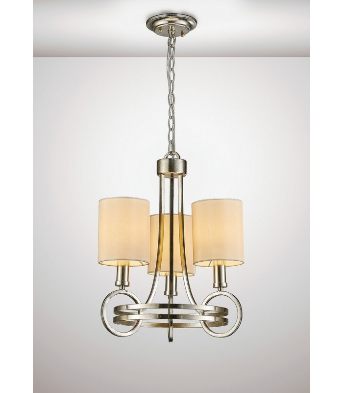 Ceiling Pendant with Beige Shade 3 Light E14 Antique Silver, Teak Plated - 2