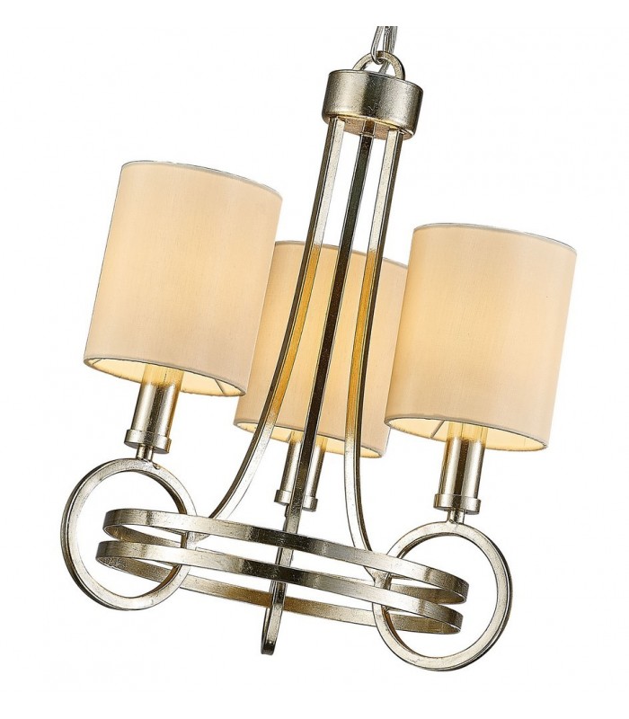 Ceiling Pendant with Beige Shade 3 Light E14 Antique Silver, Teak Plated - 5