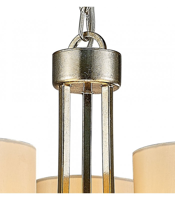 Ceiling Pendant with Beige Shade 3 Light E14 Antique Silver, Teak Plated - 6
