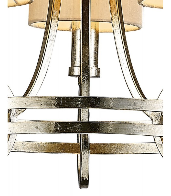 Ceiling Pendant with Beige Shade 3 Light E14 Antique Silver, Teak Plated - 9