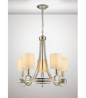 Ceiling Pendant with Beige Shade 5 Light E14 Antique Silver, Teak Plated - 2