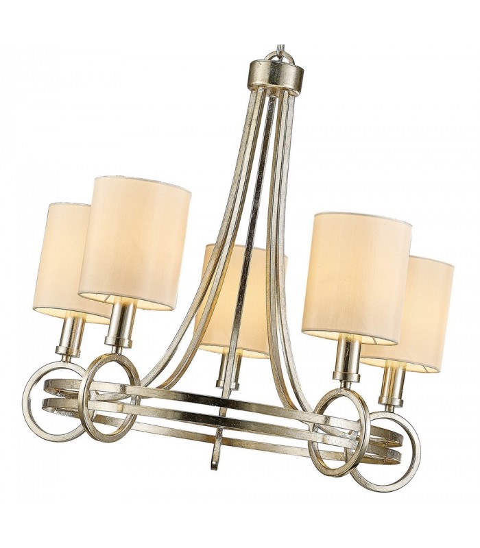Ceiling Pendant with Beige Shade 5 Light E14 Antique Silver, Teak Plated - 5