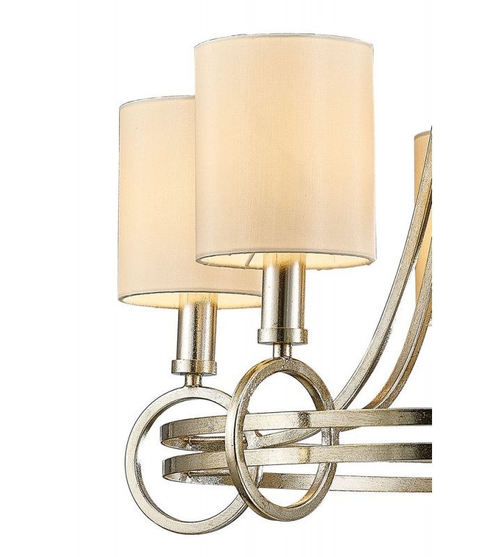 Ceiling Pendant with Beige Shade 5 Light E14 Antique Silver, Teak Plated - 7