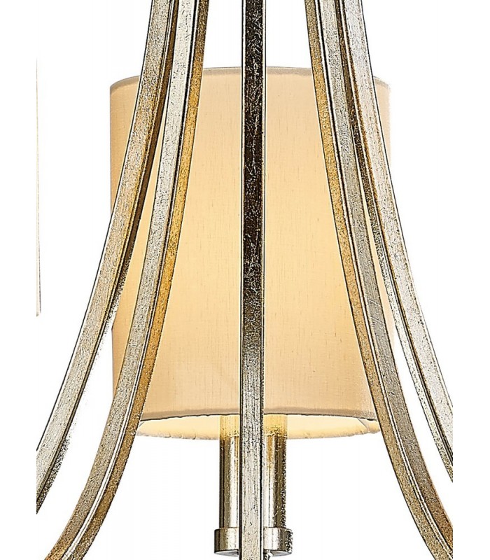 Ceiling Pendant with Beige Shade 5 Light E14 Antique Silver, Teak Plated - 8