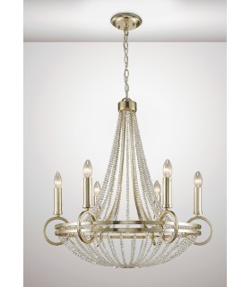 Ceiling Pendant with Beige Shade 6 Light E14 Antique Silver, Teak Plated, Crystal - 2