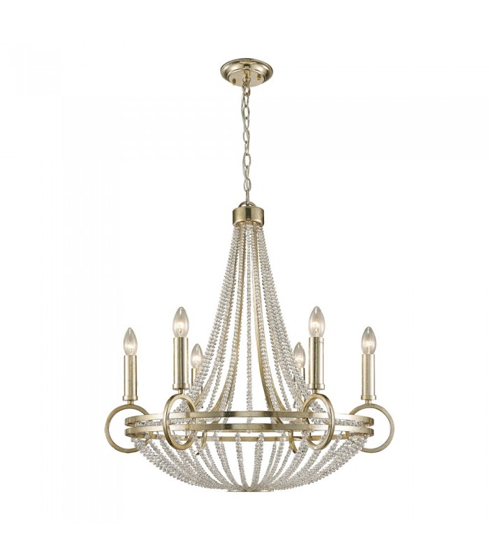 Ceiling Pendant with Beige Shade 6 Light E14 Antique Silver, Teak Plated, Crystal - 4