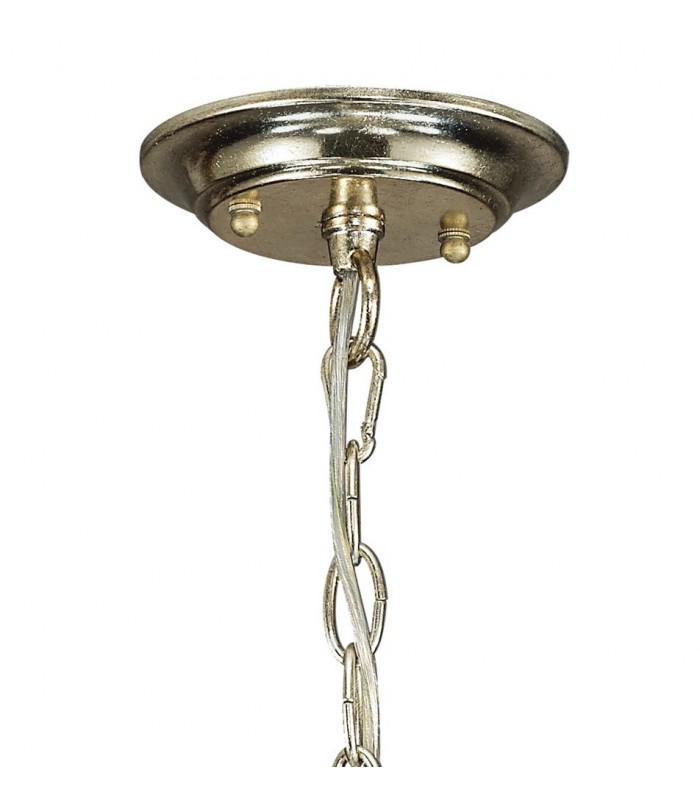 Ceiling Pendant with Beige Shade 6 Light E14 Antique Silver, Teak Plated, Crystal - 5