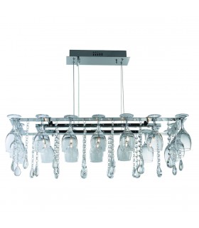 10 Light Ceiling Pendant Bar Chrome with Glass Crystals, G4 Bulb - 1