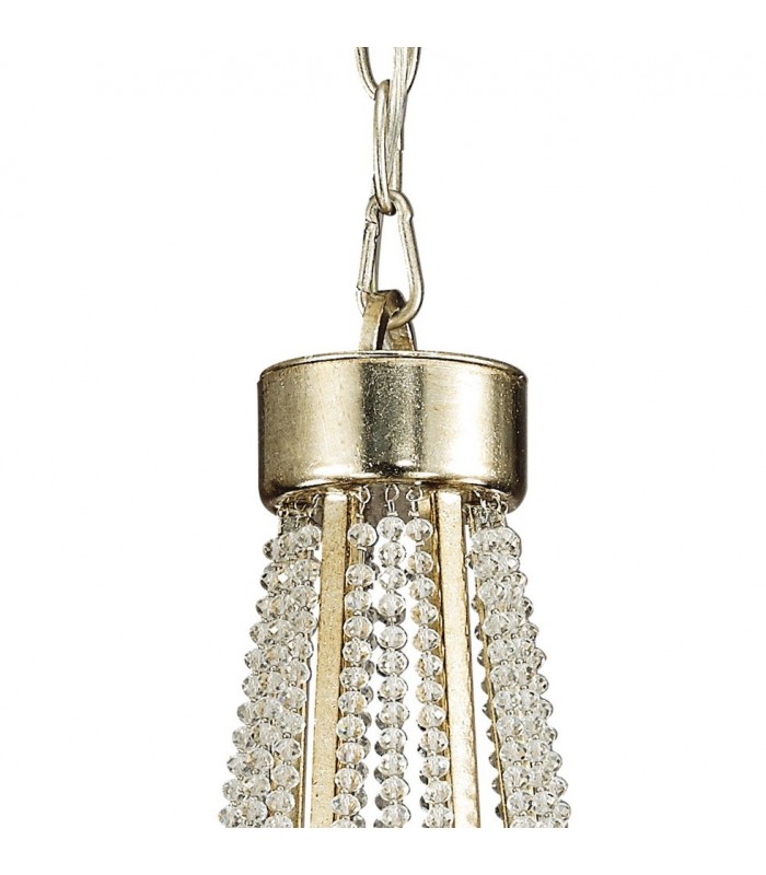 Ceiling Pendant with Beige Shade 6 Light E14 Antique Silver, Teak Plated, Crystal - 6