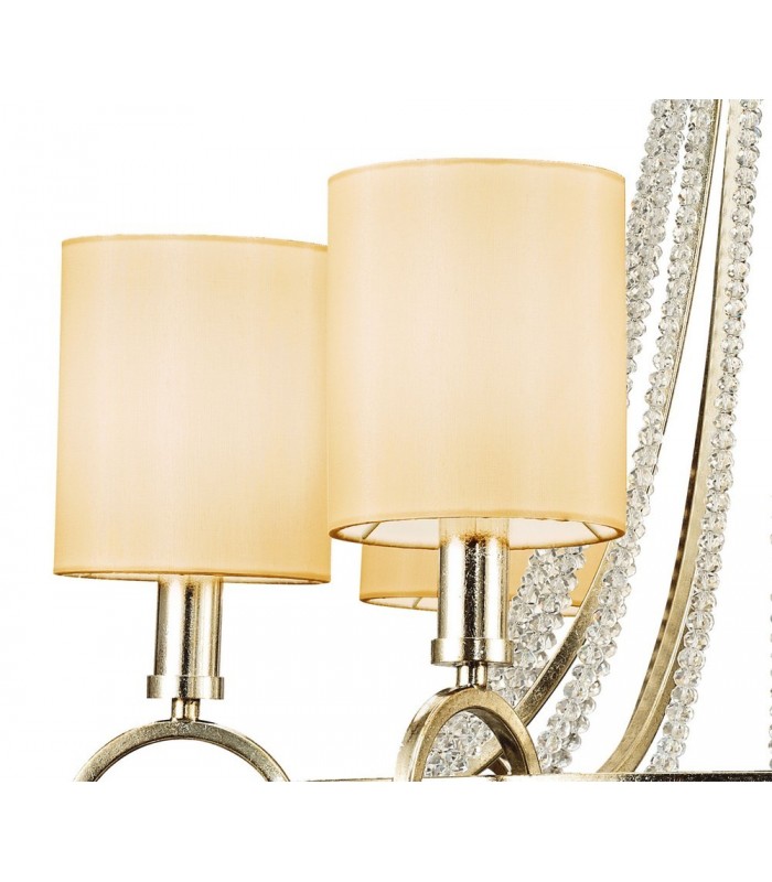 Ceiling Pendant with Beige Shade 6 Light E14 Antique Silver, Teak Plated, Crystal - 7