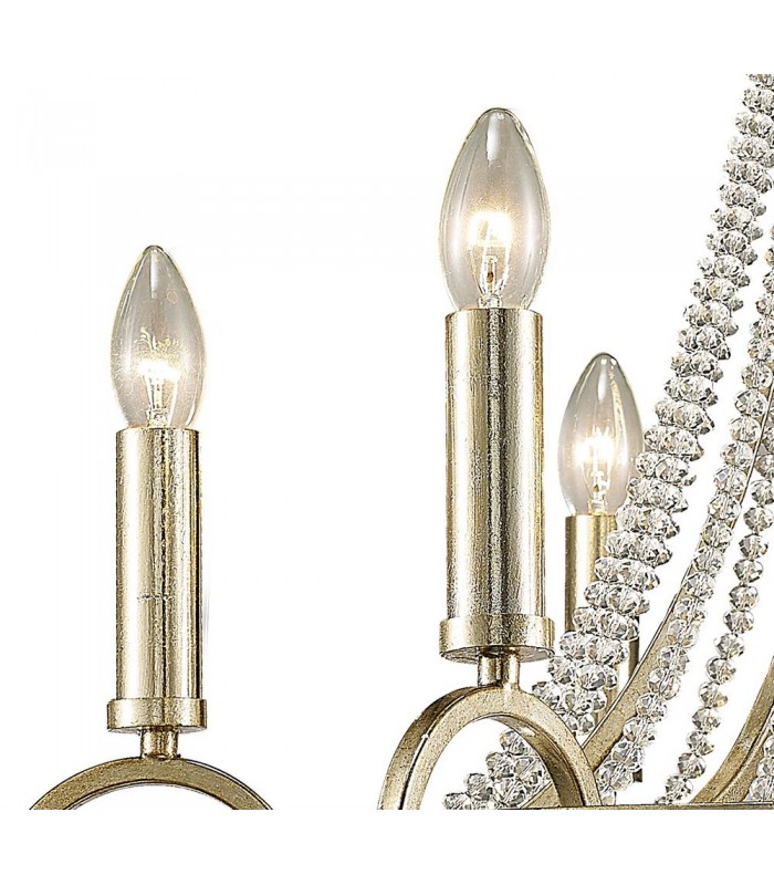 Ceiling Pendant with Beige Shade 6 Light E14 Antique Silver, Teak Plated, Crystal - 8