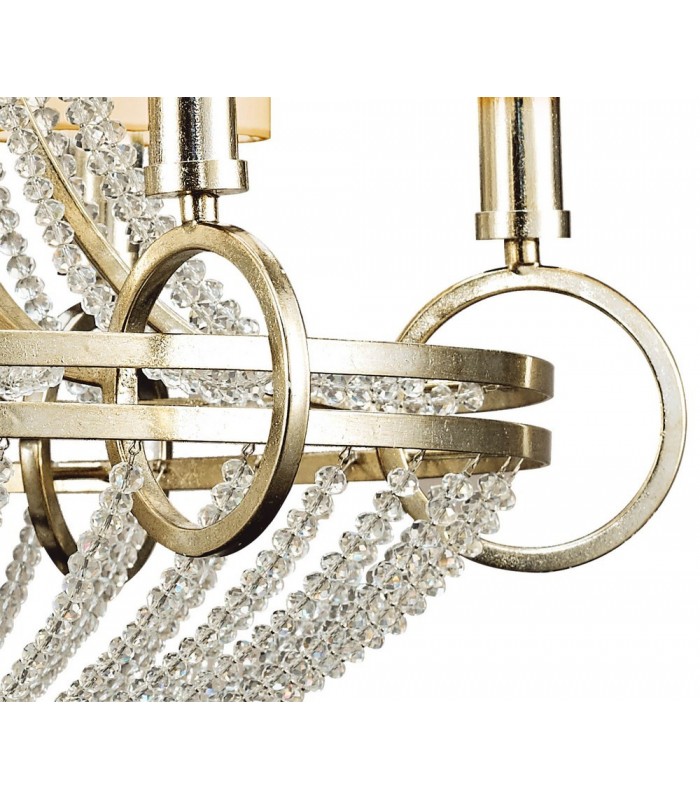 Ceiling Pendant with Beige Shade 6 Light E14 Antique Silver, Teak Plated, Crystal - 11