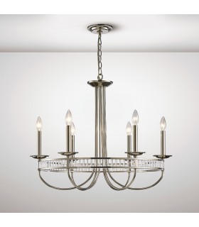 Round Ceiling Pendant 6 Light E14 Polished Nickel, Crystal - 2