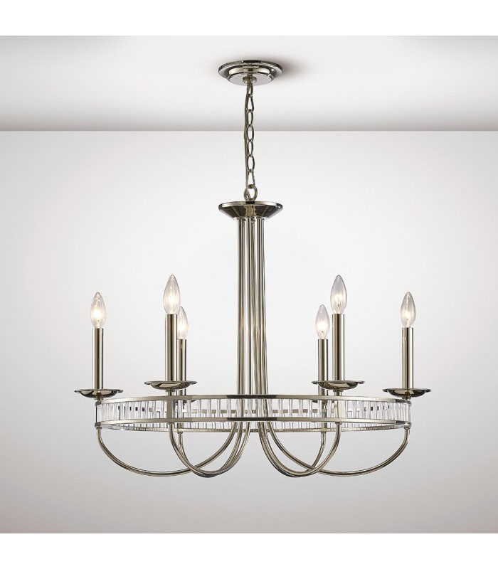Round Ceiling Pendant 6 Light E14 Polished Nickel, Crystal - 2