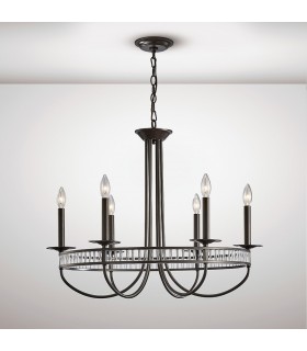 Round Ceiling Pendant 6 Light E14 Aged Bronze, Crystal - 2
