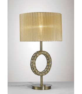 Round Table Lamp with Soft Bronze Shade 1 Light Antique Brass, Crystal - 2