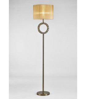 Round Floor Lamp with Soft Bronze Shade 1 Light Antique Brass, Crystal - 2
